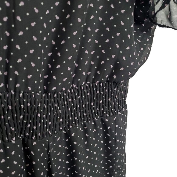 Lane Bryant 26 28 Dress Chiffon Polka Dot Maxi Flutter Sleeve Smocked Waist Lace - Picture 6 of 14